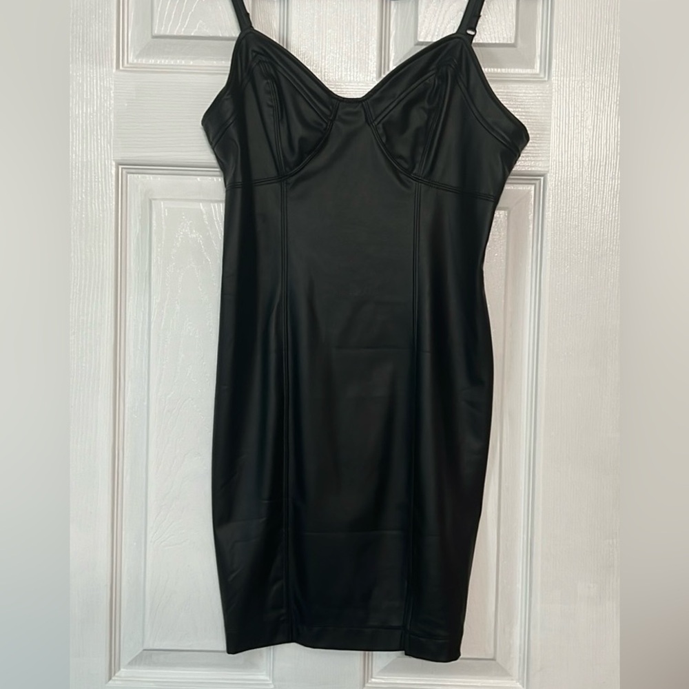 Free People Intimately Black Faux Leather Slip Dress SMALL - Picture 2 of 12